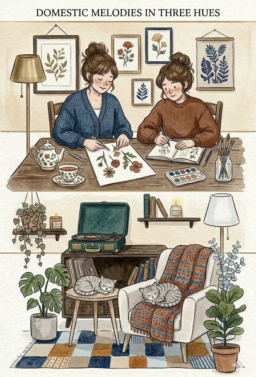 Comic / Storyboard - Domestic Melodies Watercolor Illustration — output 1