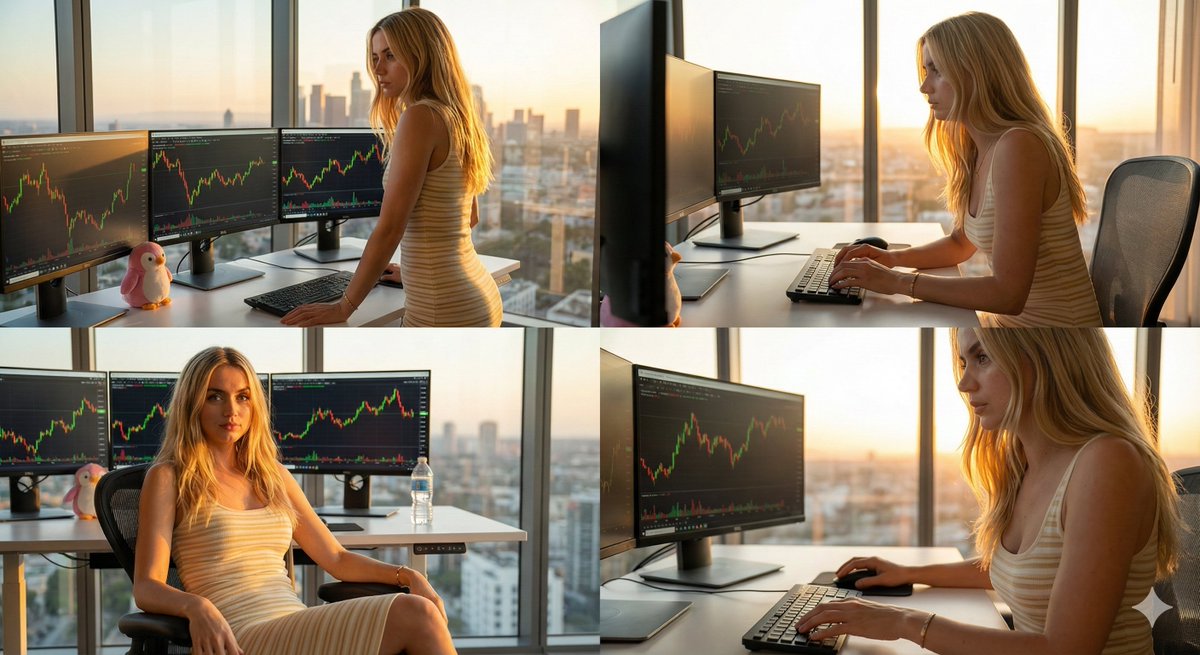 YouTube Thumbnail - Four-Panel Collage of Trader in High-Rise Office — output 1