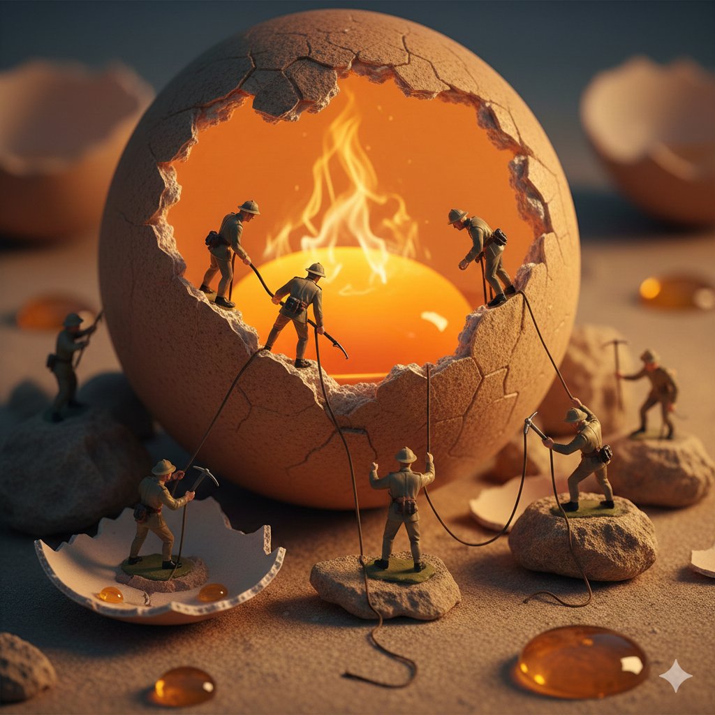Game Asset - Miniature Toy Soldiers on a Giant Eggshell — output 1