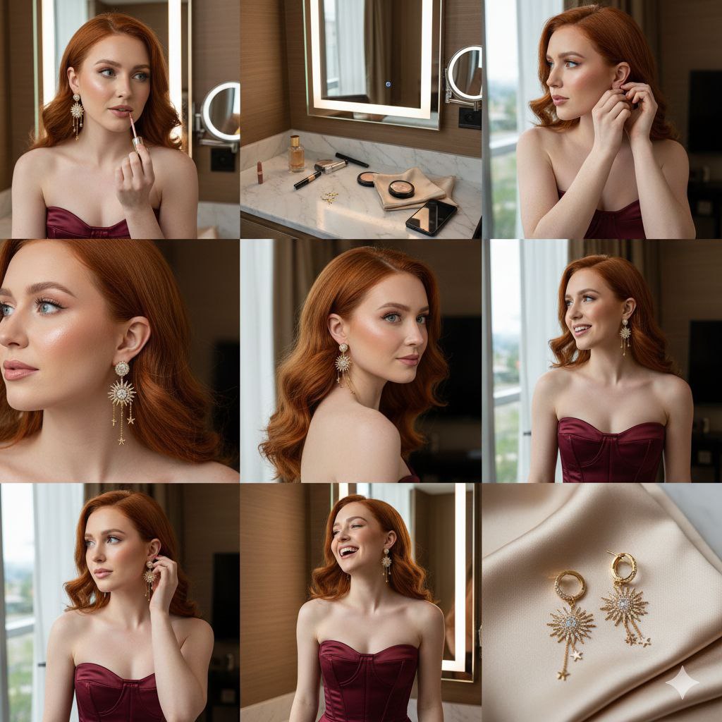 9-Panel Collage of Woman with Gold Jewelry — output 1