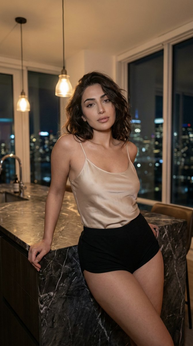 Profile / Avatar - Low-Light Kitchen Portrait (Persian/Middle Eastern) — output 1