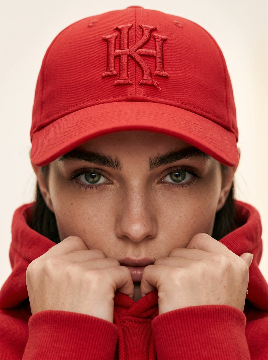 E-commerce Main Image - Tight Red Cap Fashion CloseUp — output 1