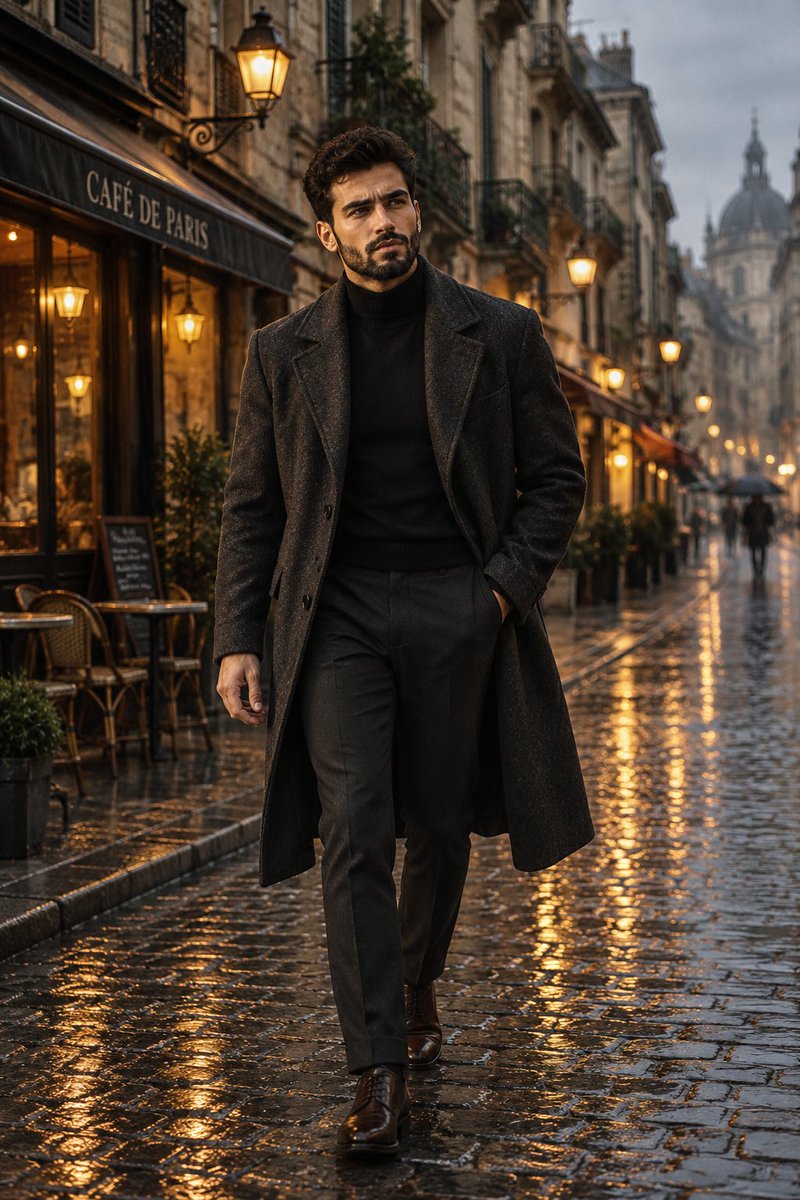 Social Media Post - Cinematic Rainy European Street Portrait — output 1