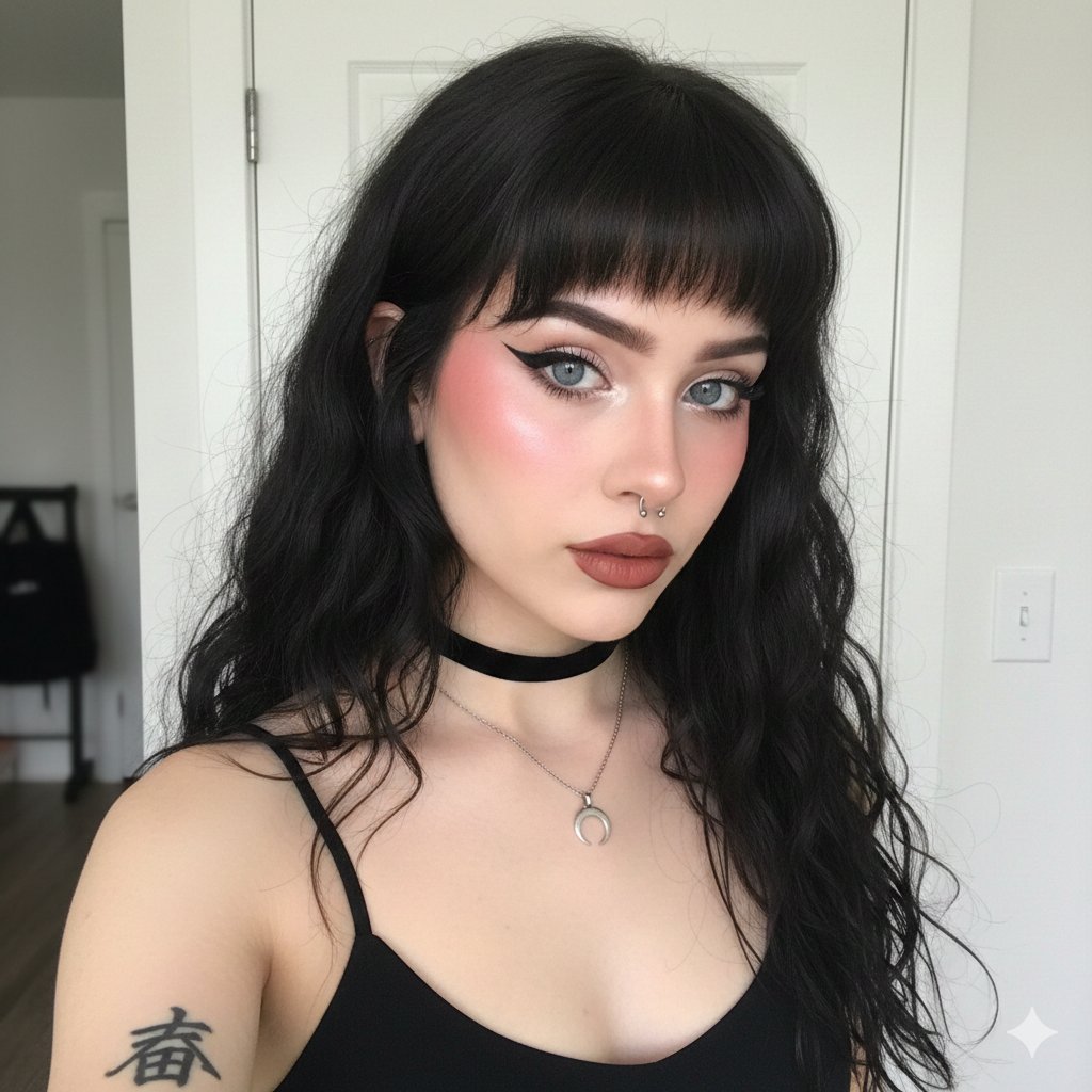 E-Girl/Soft Goth Selfie Portrait JSON Prompt — output 1