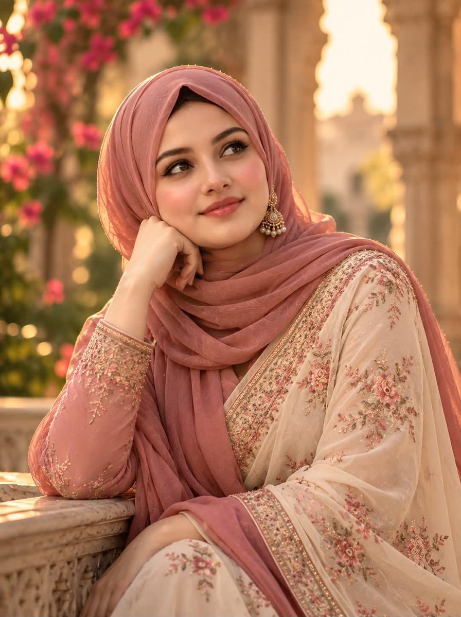 Profile / Avatar - Elegant South Asian Woman Portrait with Hijab and Shalwar Kameez — output 1