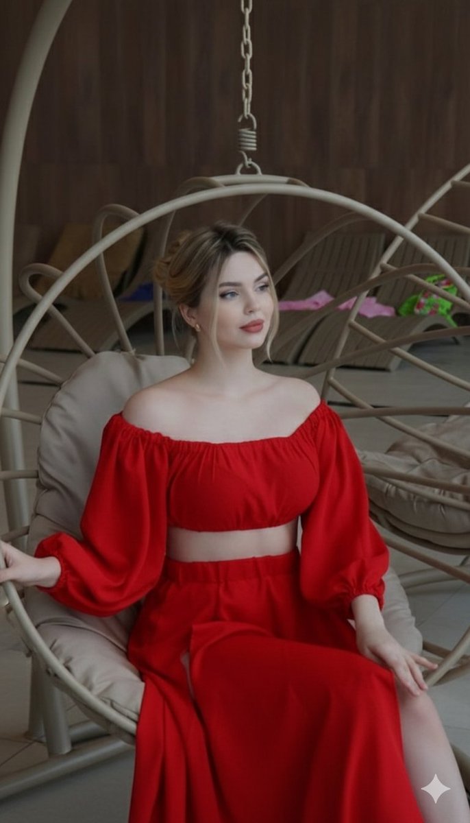 Crimson Red Fashion Editorial in Rattan Chair — output 1