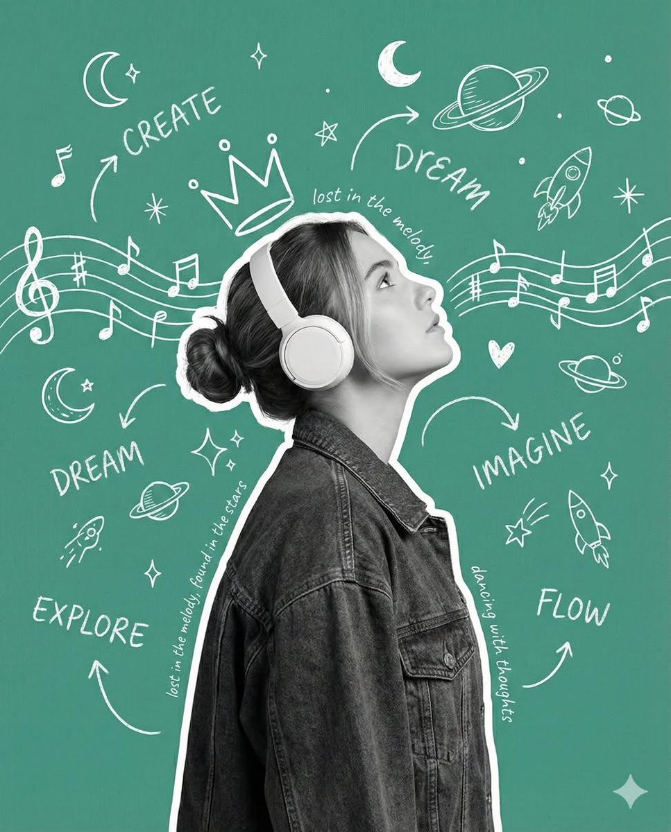 Creative Poster with Cutout Portrait and Chalkboard Doodles — output 1