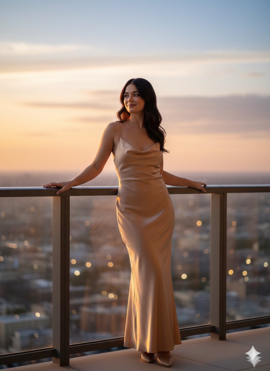 Luxury Cinematic Balcony Sunset Portrait — output 1