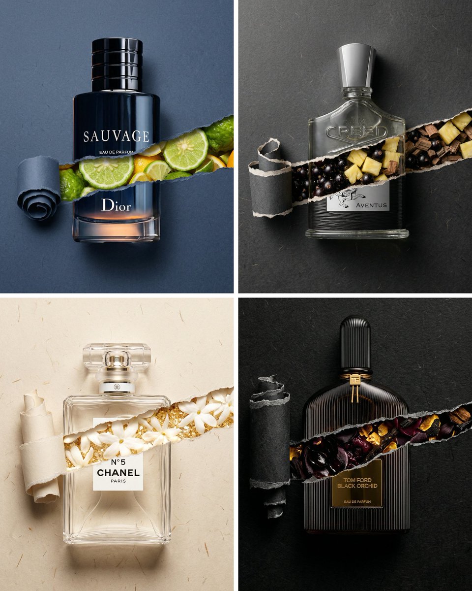 E-commerce Main Image - Perfume Bottle Product Shot with Torn Paper Effect — output 1