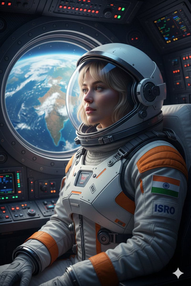 YouTube Thumbnail - Cinematic Portrait of Indian Astronaut in ISRO Spacesuit — output 1