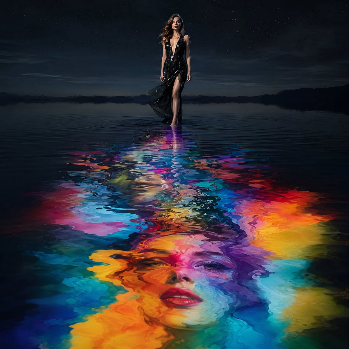 Social Media Post - Surreal Rainbow Water Reflection Editorial — output 1