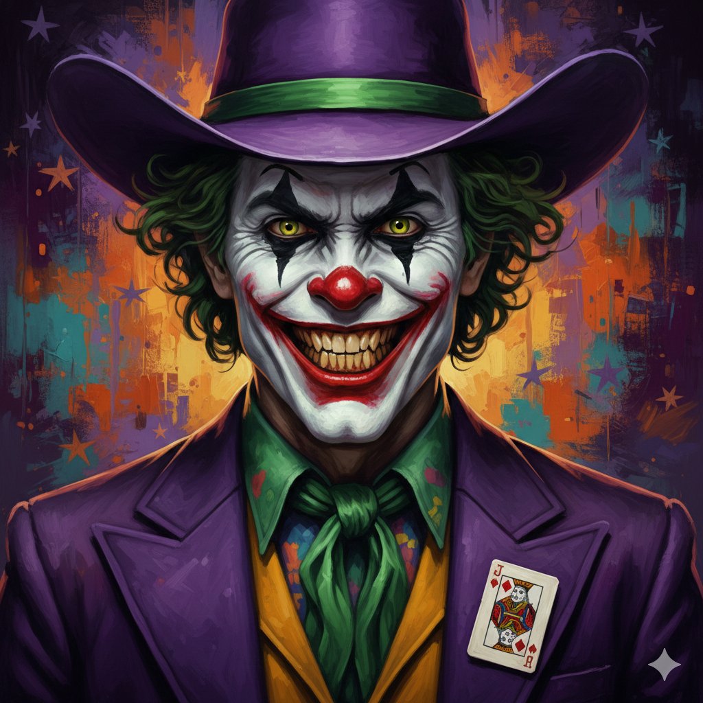 Game Asset - Digital Painting of Joker in Cowboy Hat — output 1