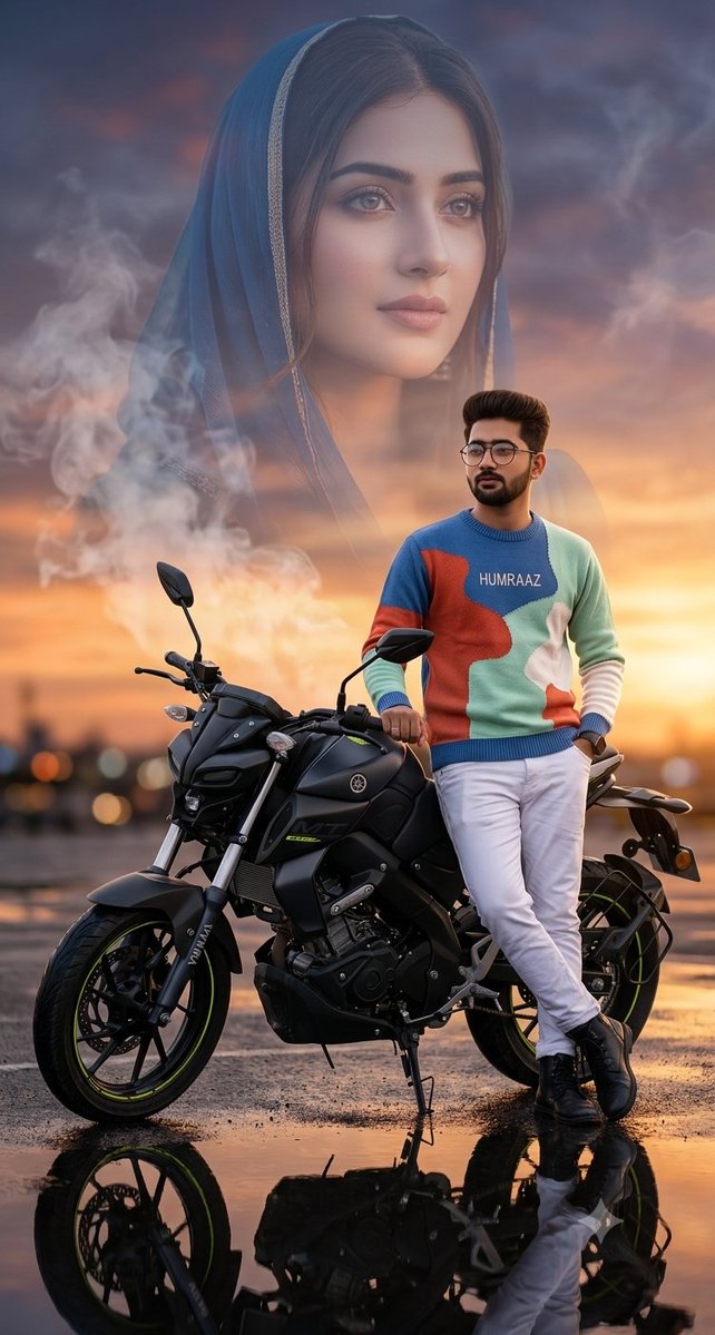YouTube Thumbnail - Double Exposure Motorcycle Sunset Portrait — output 1