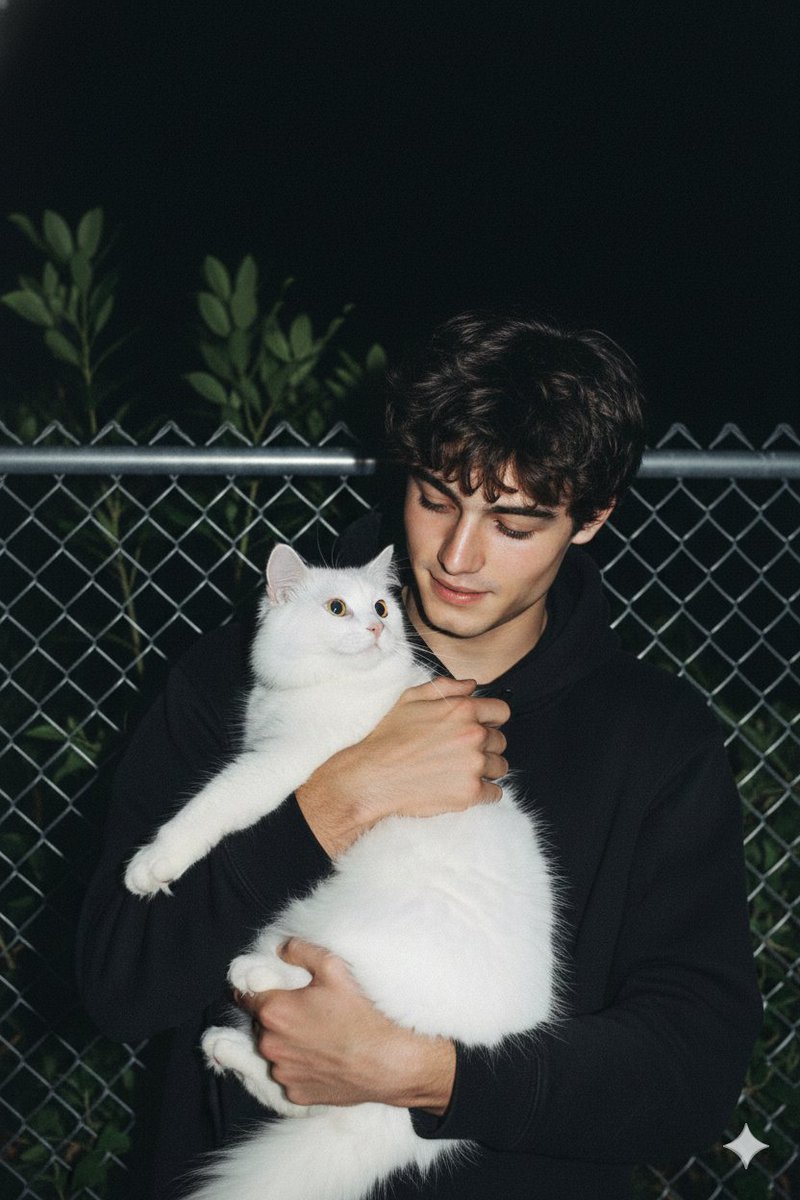 Candid Nighttime Photo with Cat Prompt — output 1