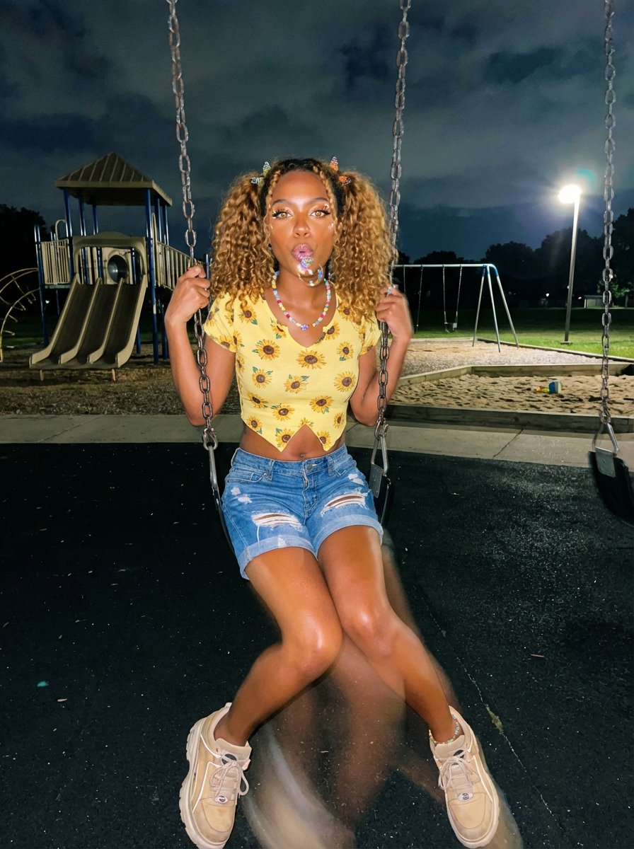 Y2K Grunge Night Playground Portrait Prompt — output 1