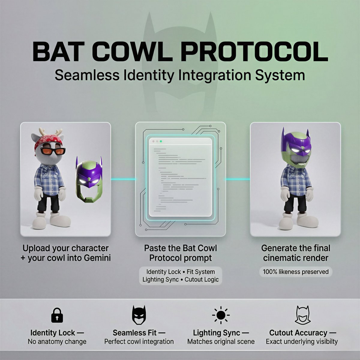 Game Asset - Bat Cowl Protocol Character Prompt — output 1