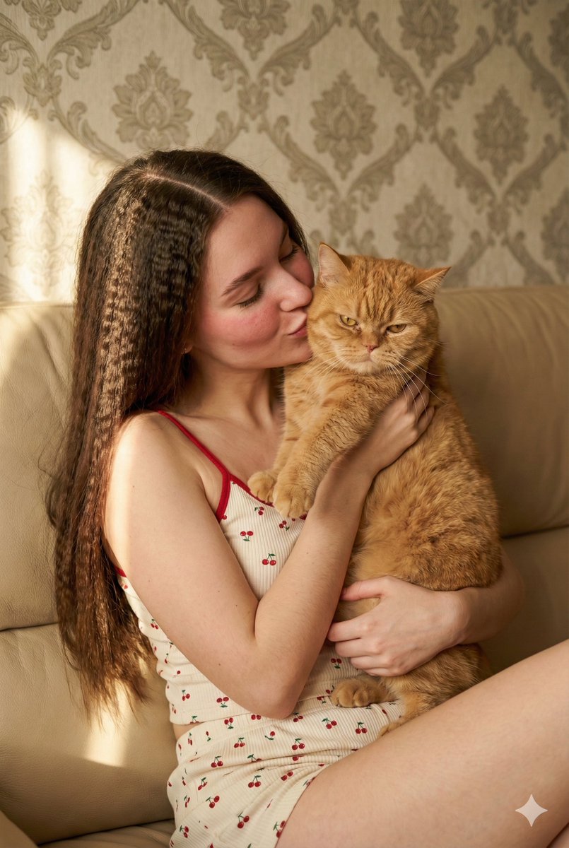 Coquette Aesthetic Portrait with Cat — output 1