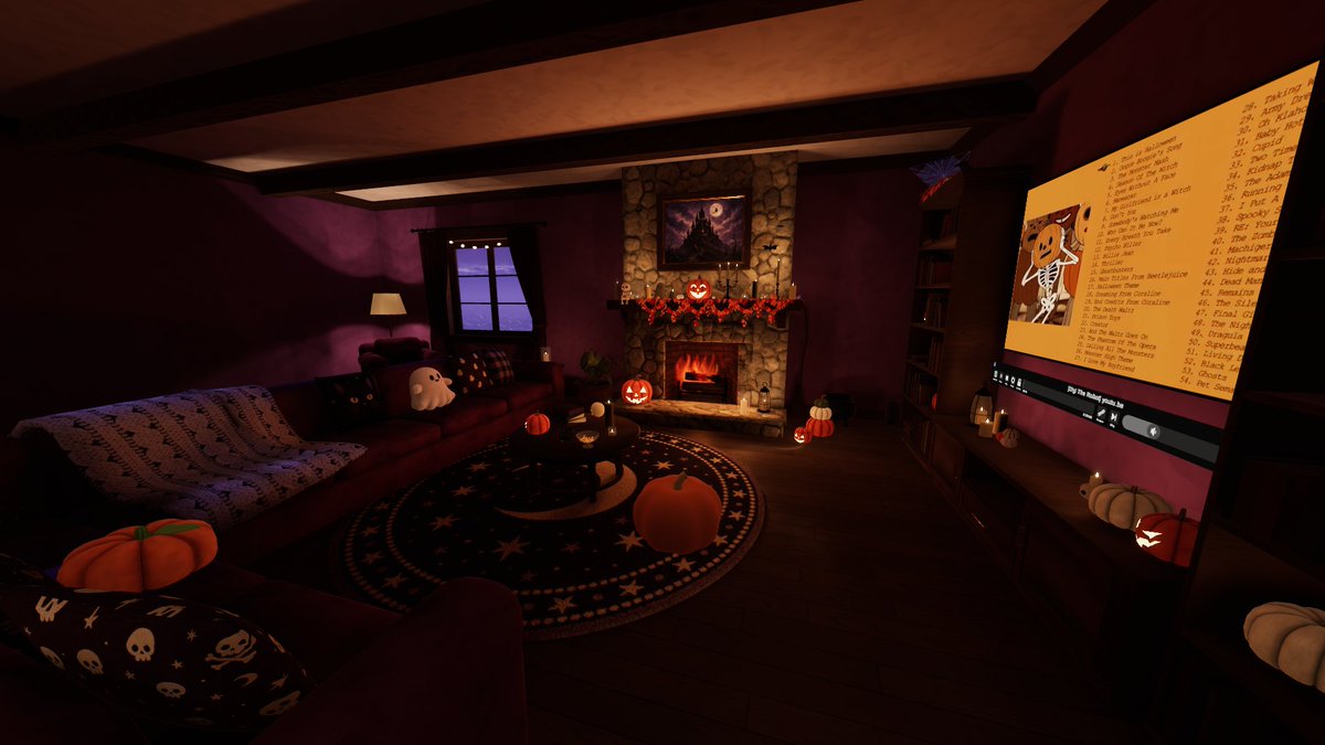 Social Media Post - Cozy Purple Halloween Living Room โ output 1