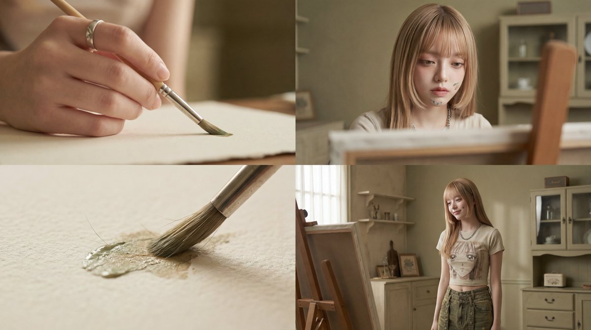 YouTube Thumbnail - Cinematic Short Film Prompt: Woman Immersed in Art — output 1