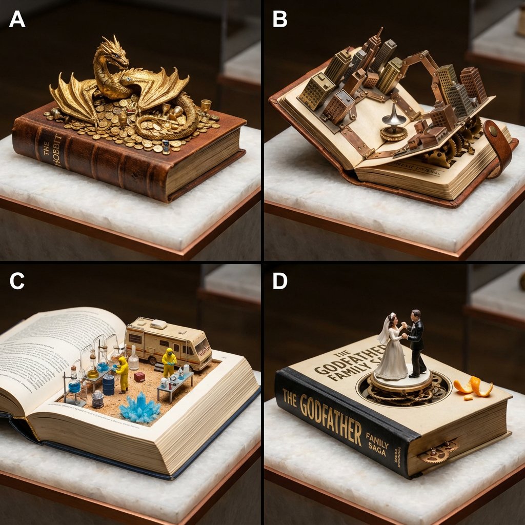 Book-Themed Diorama Grid Prompt — output 1