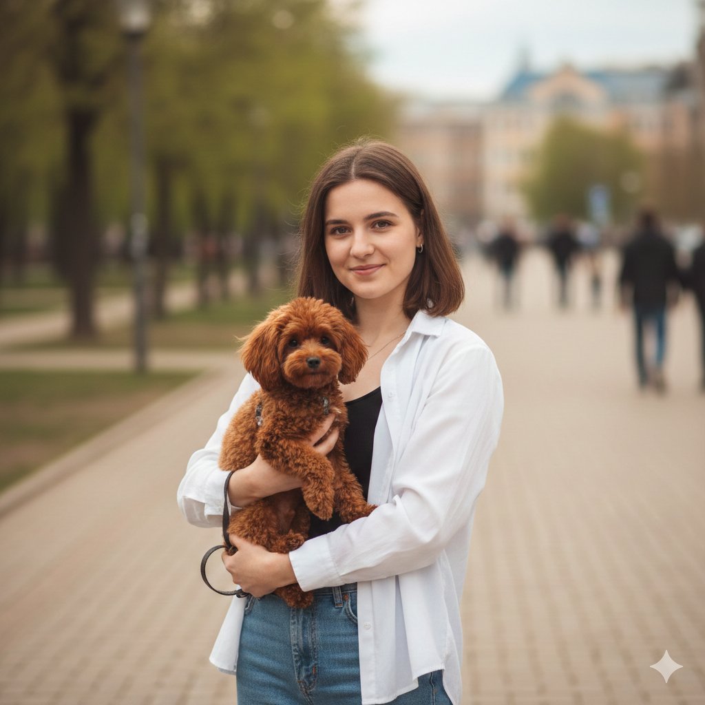 Urban Lifestyle Portrait with Dog Prompt — output 1