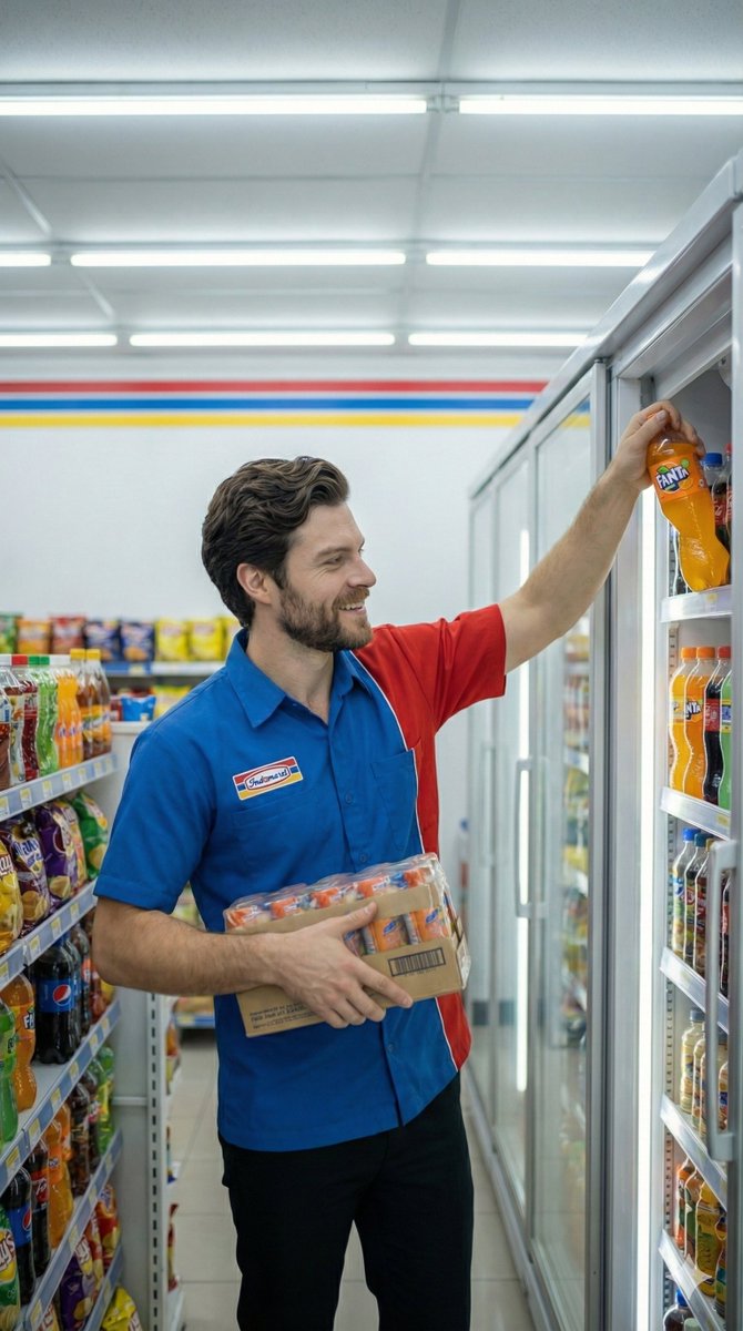 Photorealistic Convenience Store Clerk Cinematic Shot — output 1