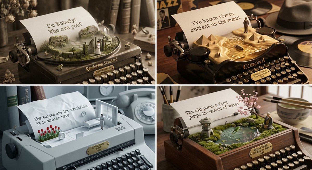 Infographic / Edu Visual - Literary Curator and Typewriter Sculptor Prompt — output 1