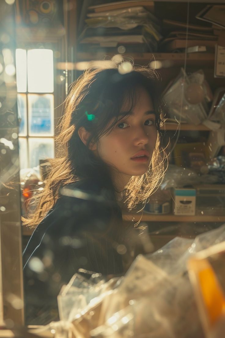 Cinematic Portrait of an East Asian Woman in a Cluttered Interior — output 1