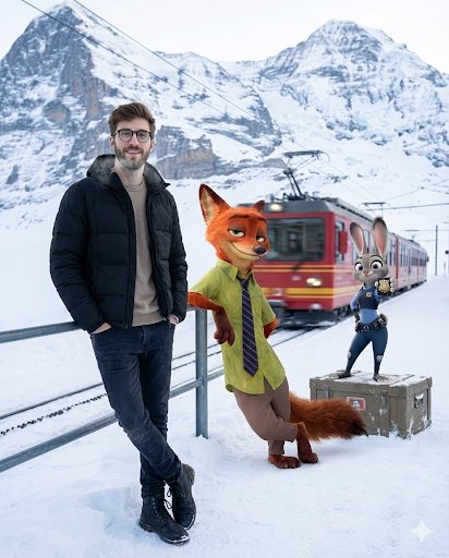 YouTube Thumbnail - Cinematic Winter Travel Scene with Zootopia Characters — output 1