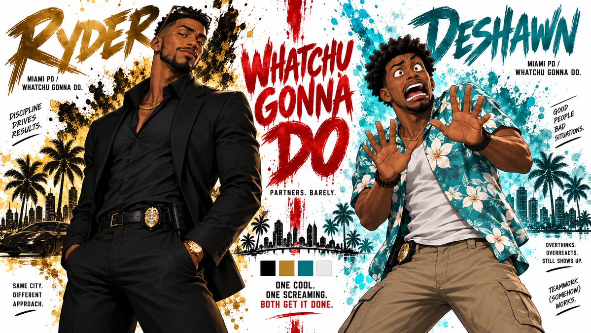 Comic / Storyboard - Ryder and Deshawn Buddy Cop Character Sheet — output 1