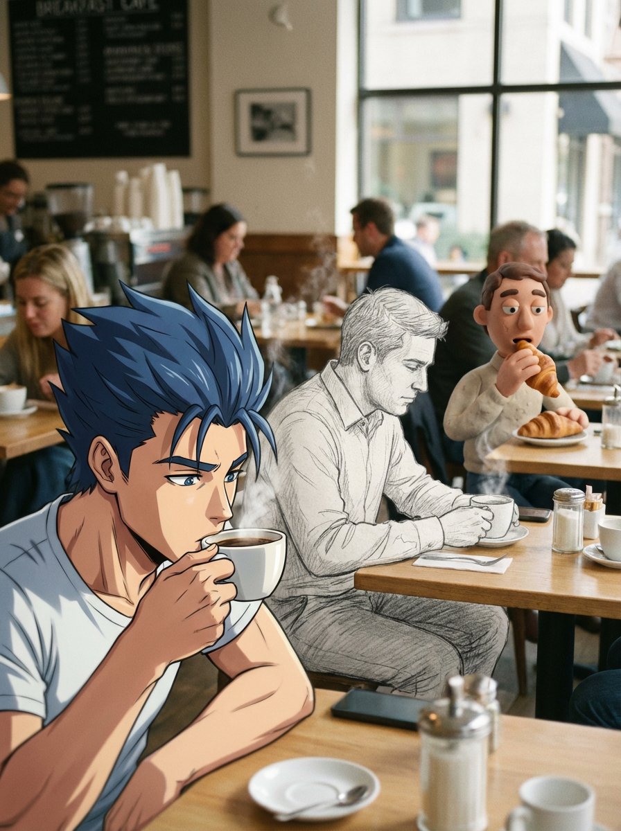 Mixed Media Cinematic Café Scene — output 1