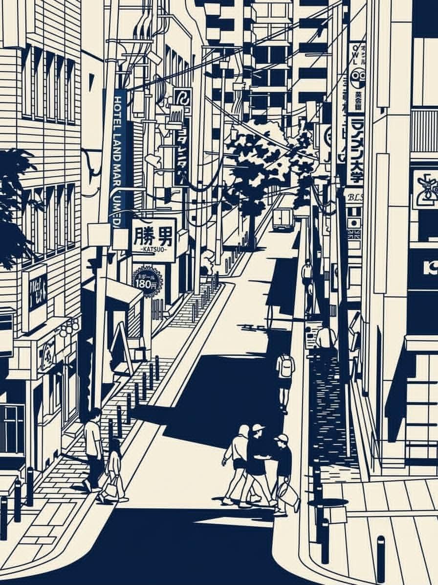 Social Media Post - Japanese Urban Scene Illustration Prompt — output 1