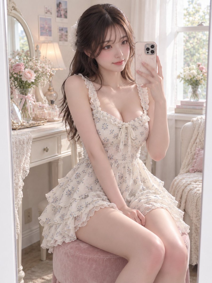 Social Media Post - Blue Floral Dress Mirror Selfie Prompt — output 1