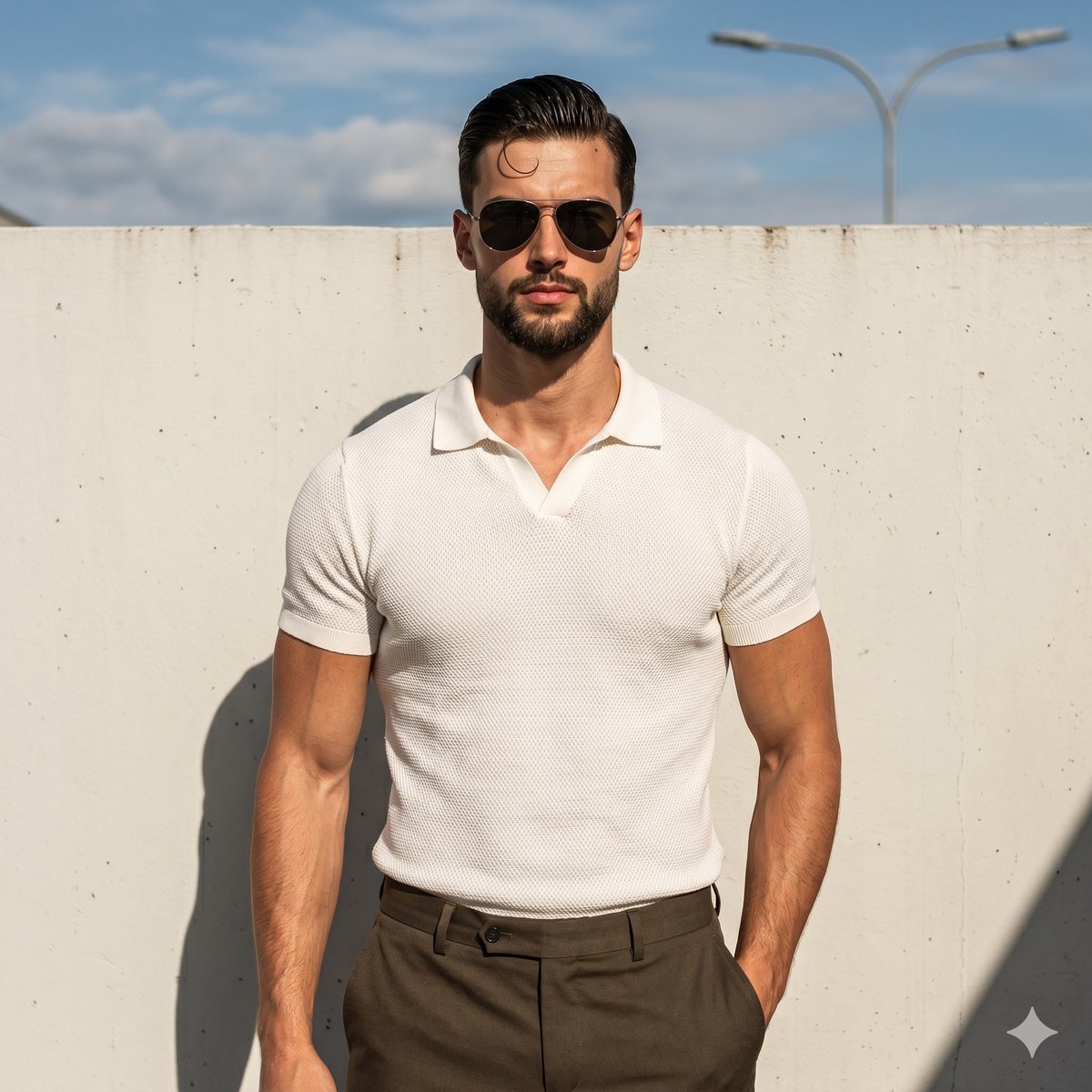 Social Media Post - Muscular Man Resort Fashion Portrait — output 1
