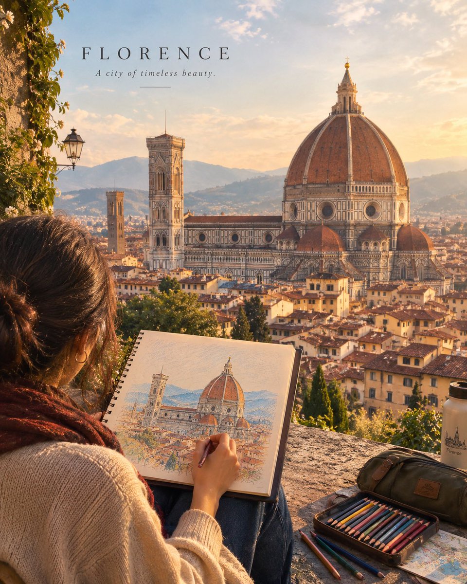 Social Media Post - Cinematic Travel Artist Sketching Landmark — output 1