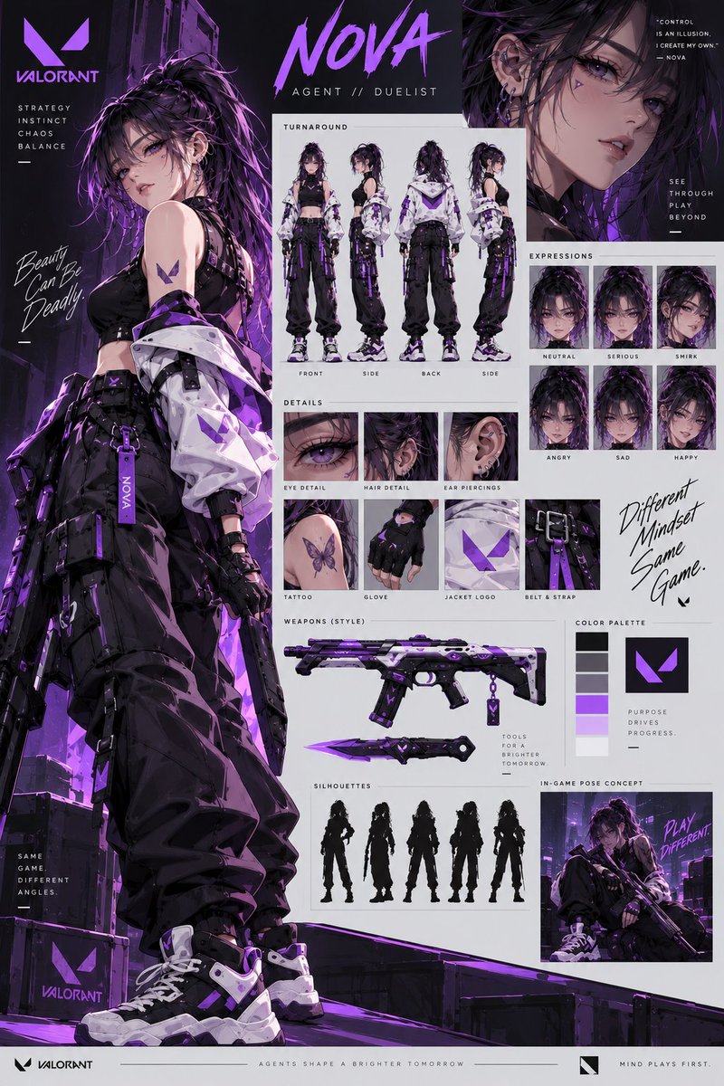 Comic / Storyboard - VALORANT Agent Concept Reference Sheet — output 1
