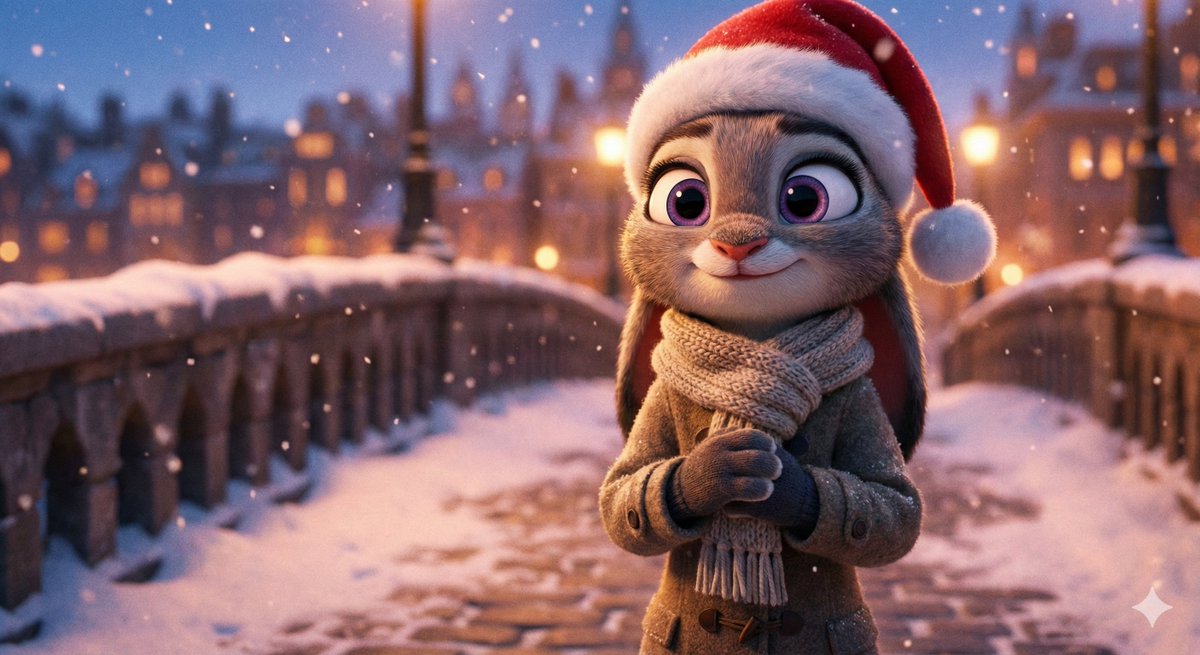Cinematic Scene of Judy Hopps on a Snowy Bridge — output 1