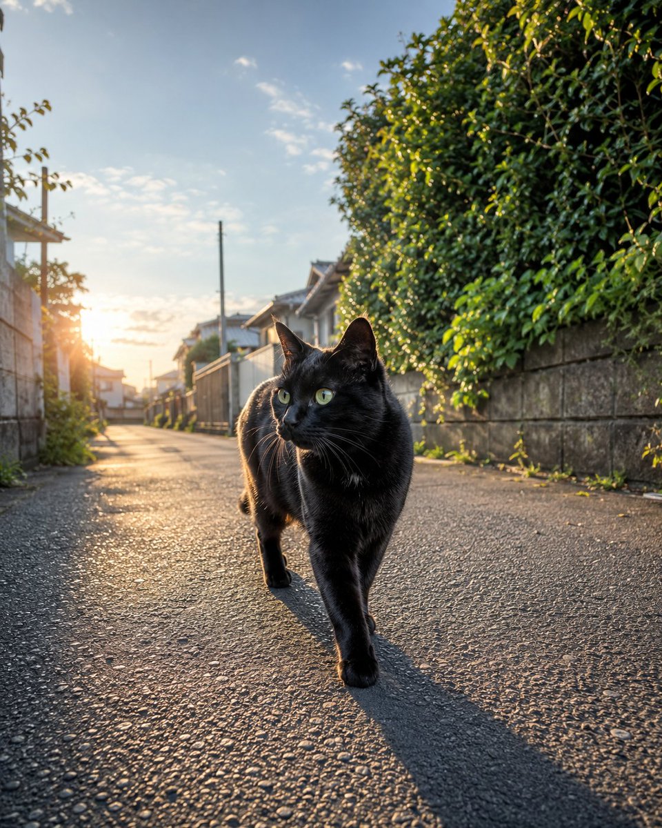 Social Media Post - Black Cat Morning Walk — output 1