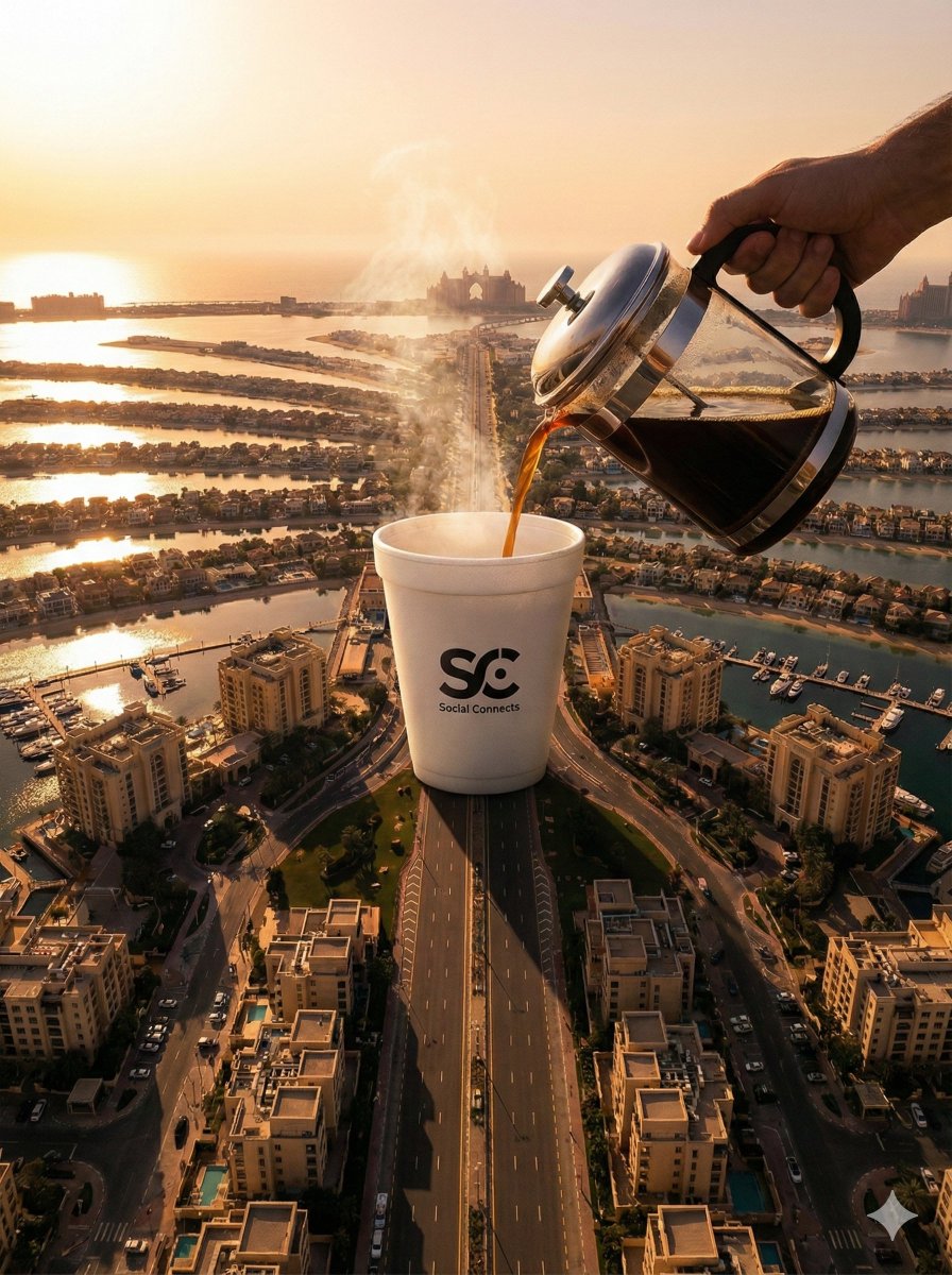 Surreal Aerial View of Giant Coffee Cup on Palm Jumeirah — output 1