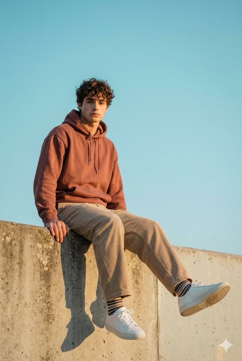 Cinematic Outdoor Portrait in Streetwear at Golden Hour — output 1