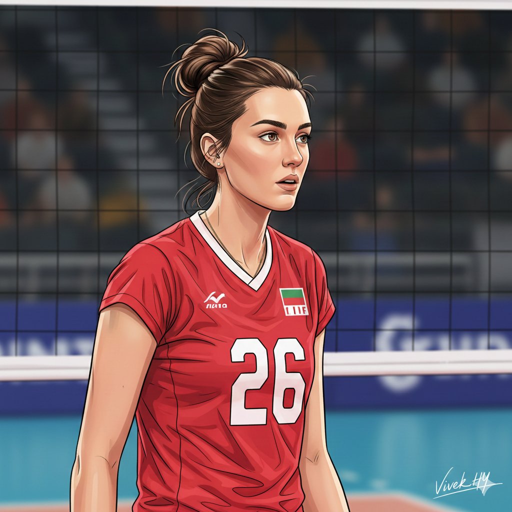 Clean Doodle Portrait of a Female Volleyball Athlete — output 1