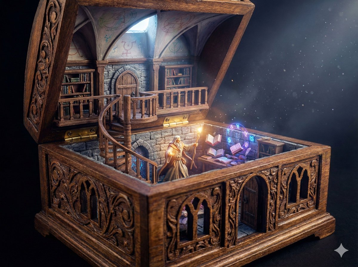 Game Asset - Wizard in a Box Miniature Diorama — output 1