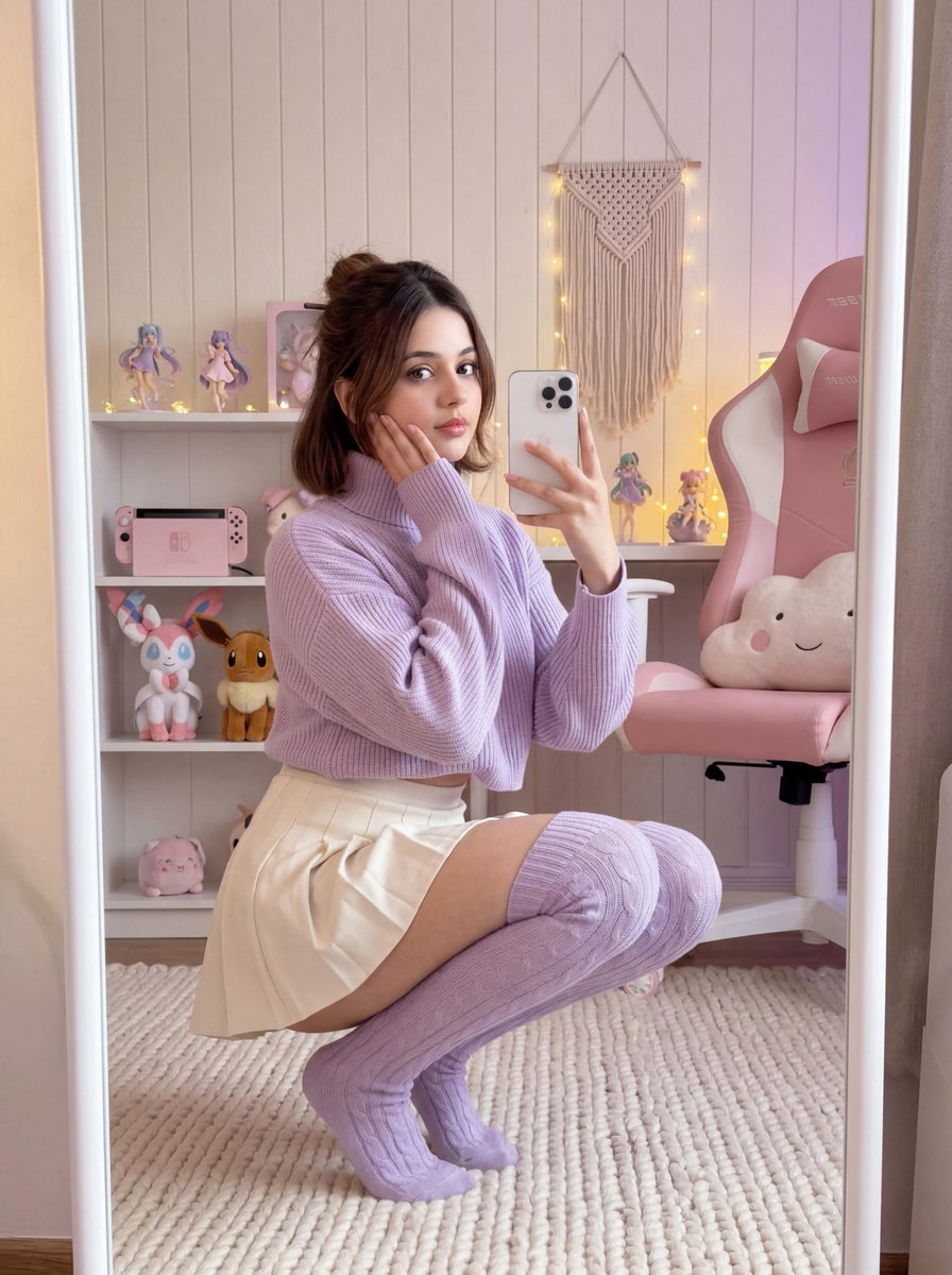 Profile / Avatar - Soft Gamer Aesthetic Mirror Selfie in Lavender Light — output 1