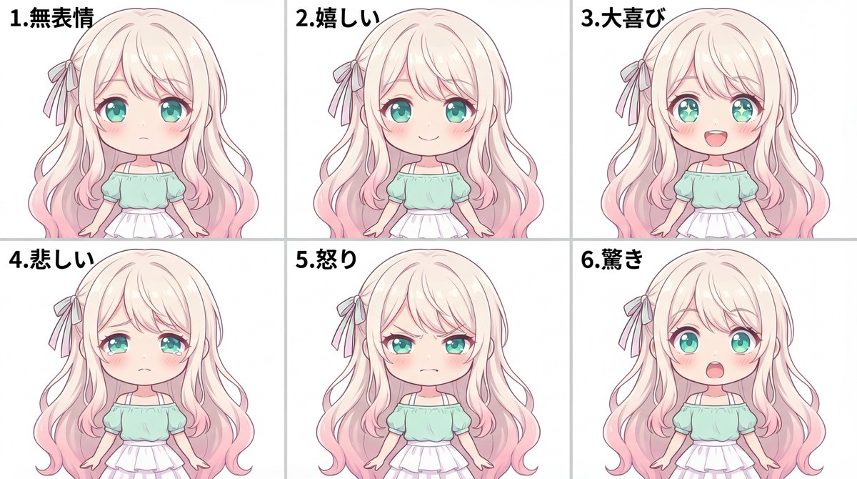 Game Asset - Character Expression Sheet Generation (Anime Style) — output 1