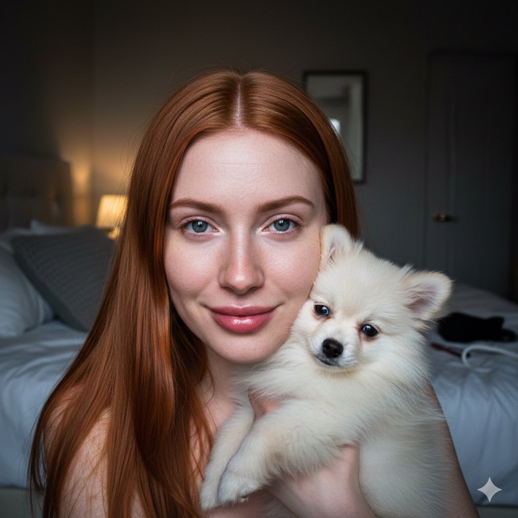 Candid Flash Portrait with Pomeranian Puppy — output 1