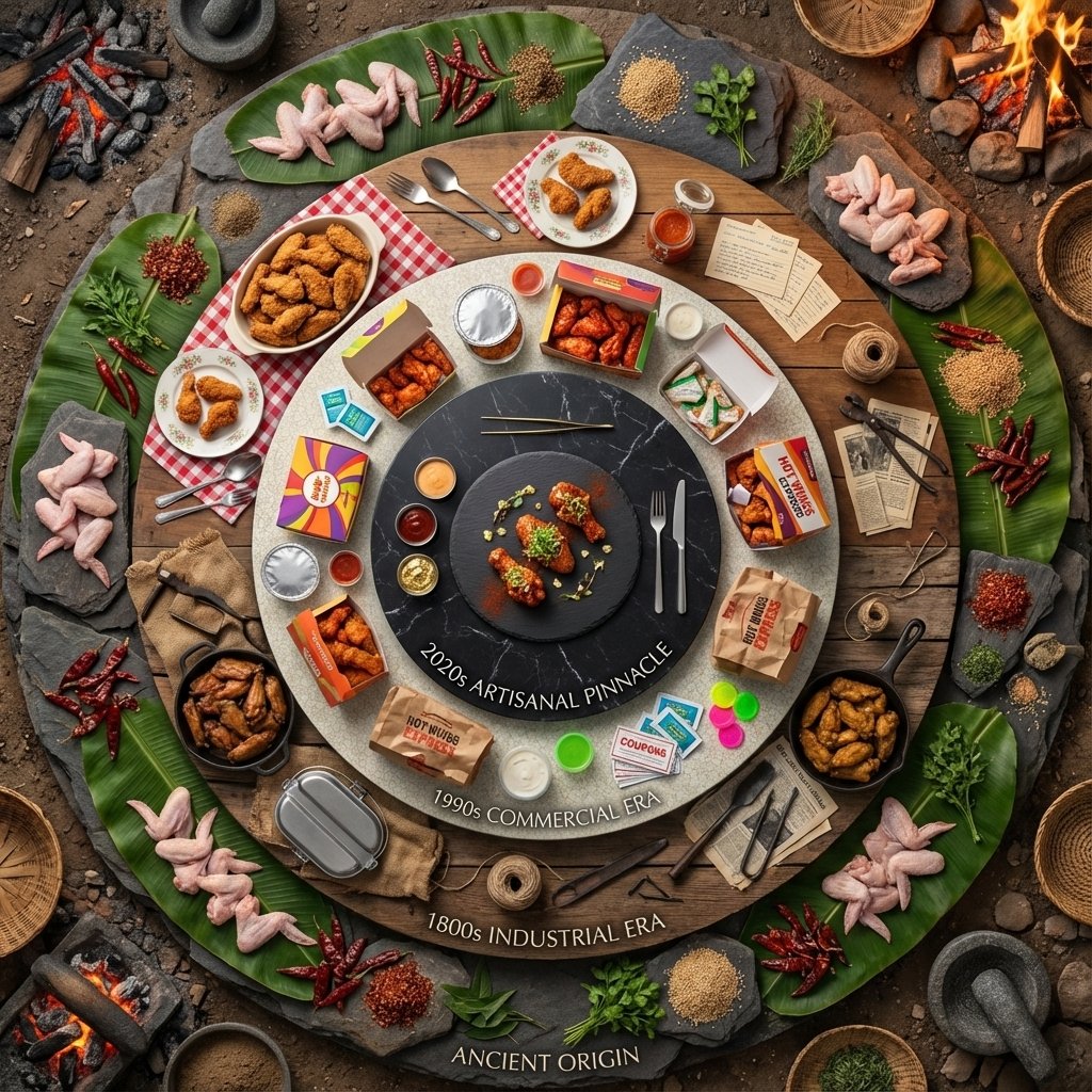 Infographic / Edu Visual - Food History Diorama in Mandala Format (Spicy Chicken Wings) — output 1