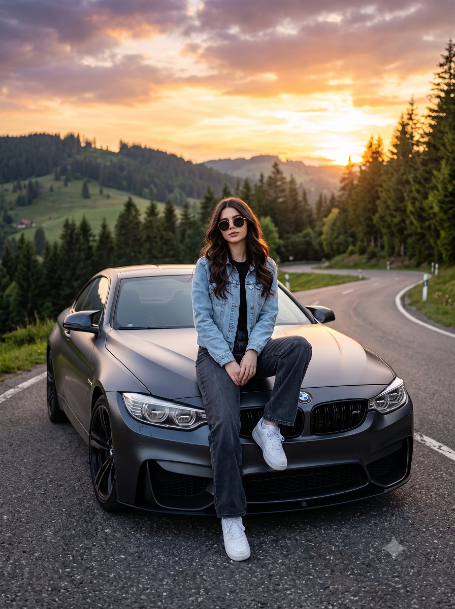 Product Marketing - Cinematic Woman with BMW Portrait — output 1