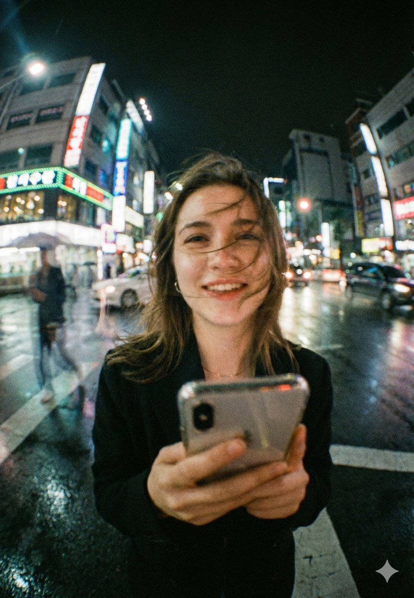 Neon City Night Portrait with Wide-Angle Distortion — output 1