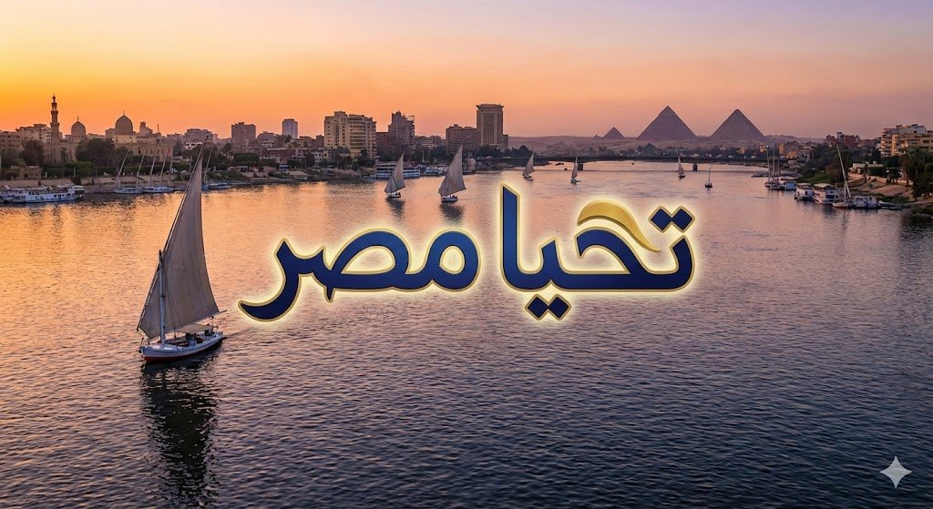 Write Arabic text on a Nile river image — output 1