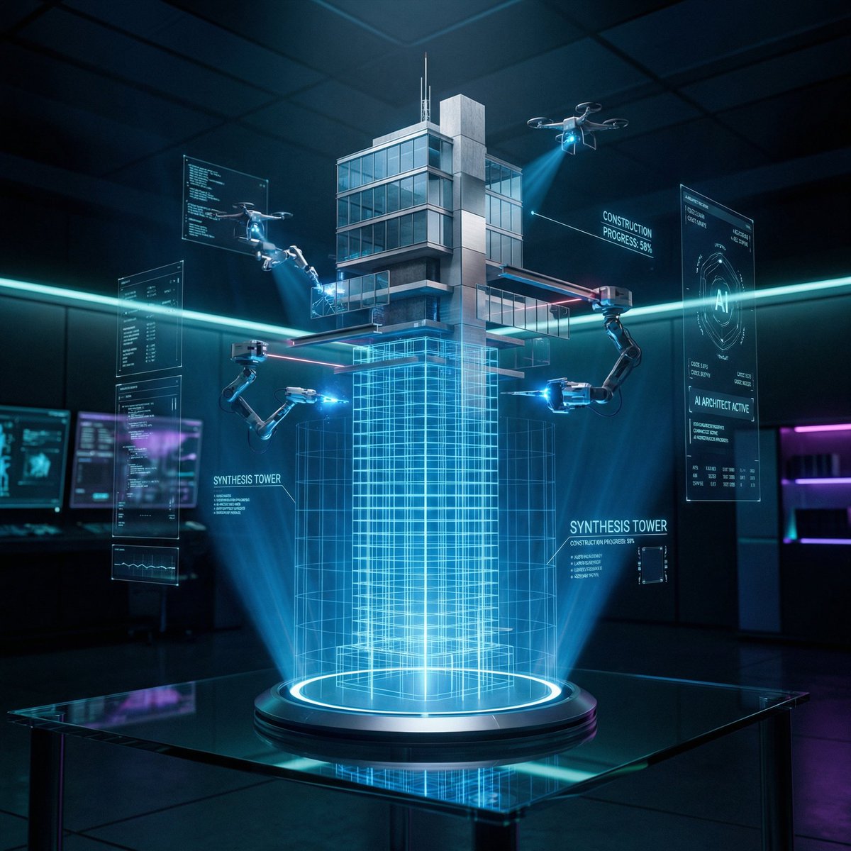 Infographic / Edu Visual - Futuristic Holographic Burj Khalifa Blueprint — output 1